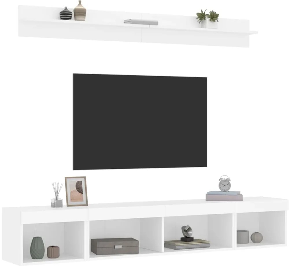 vidaXL Έπιπλα Τοίχου Τηλεόρασης 5 τεμ LED Λευκά από Επεξεργασμένο Ξύλο
