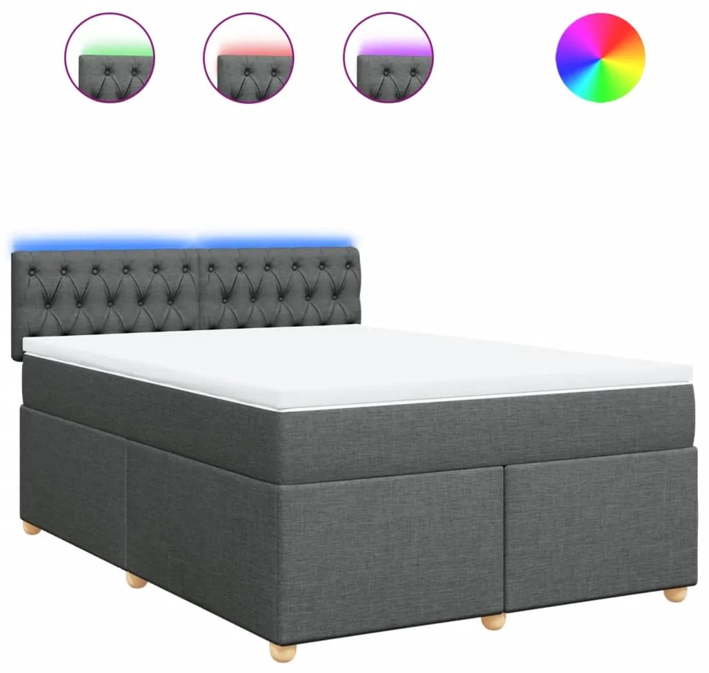 vidaXL Κρεβάτι Boxspring με Στρώμα Σκούρο Γκρι 140x200 εκ Υφασμάτινο