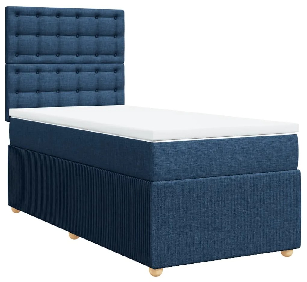 vidaXL Κρεβάτι Boxspring με Στρώμα Μπλε 90x200 εκ.Υφασμάτινο