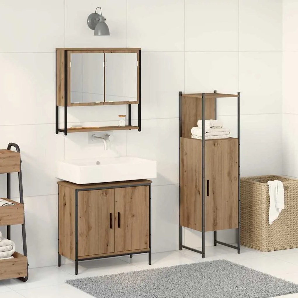 vidaXL Σετ Επίπλων Μπάνιου με αποθήκευση 3 pcs Καφέ 33 x 33 x 102.5 εκ