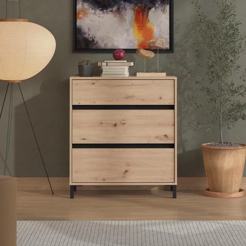 Συρταριέρα MARRON 80 3F Artisan oak - Μαύρο ματ 80x40x90εκ. 80x40x90 εκ.