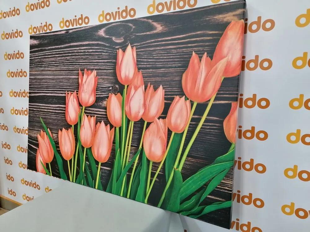 Εικόνα με γοητευτικές πορτοκαλί τουλίπες σε ξύλινο φόντο - 90x60