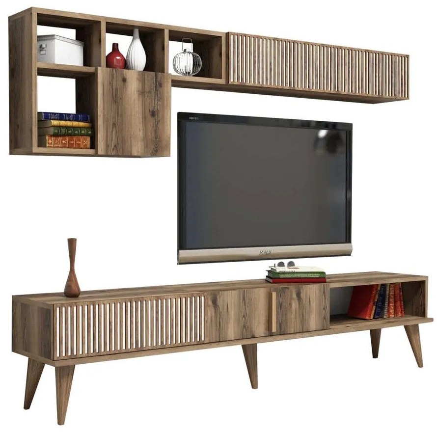 Σύνθεση Τηλεόρασης HM9438.02 180x35x40cm Walnut Μελαμίνη