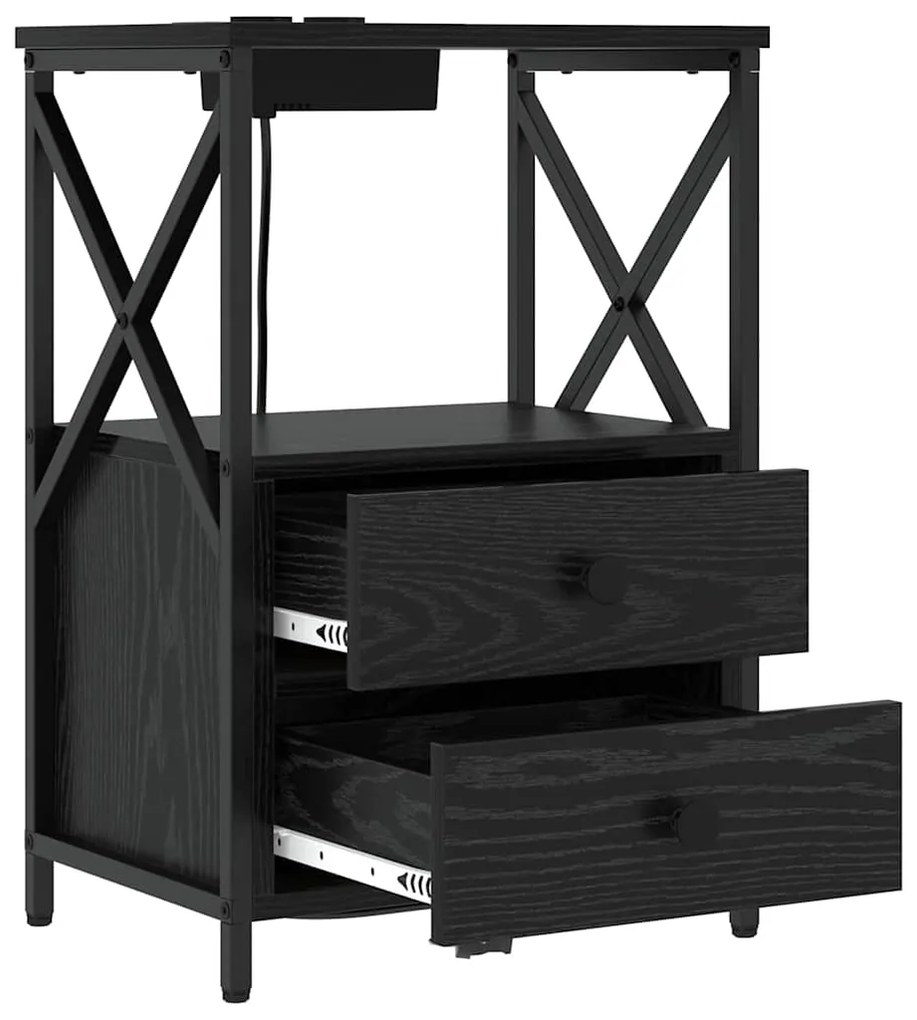 vidaXL Κομοδίνο με Σταθμό Φόρτισης 2 pcs Μαύρη δρυς Επεξεργασμένο ξύλο