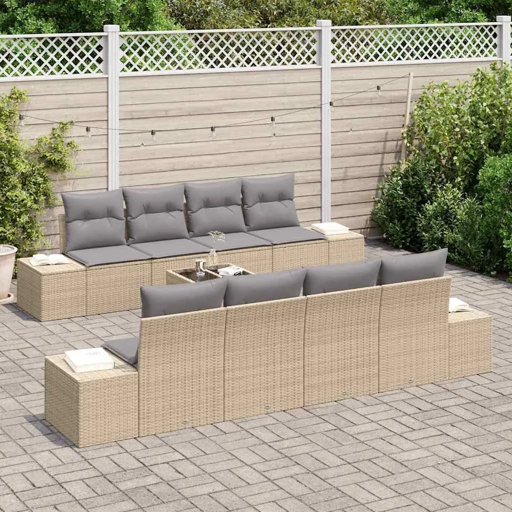 vidaXL Σετ Καναπέ Κήπου με μαξιλάρι 7 pcs Μπεζ, Γκρι 55 x 55 x 37 εκ