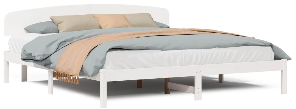 vidaXL Κρεβάτι με Κεφαλάρι Λευκό 180x200 εκ. Μασίφ Ξύλο Πεύκου
