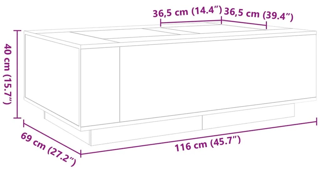 Τραπεζάκι Σαλονιού Infinity LED Λευκό 116x69x40 εκ. - Λευκό