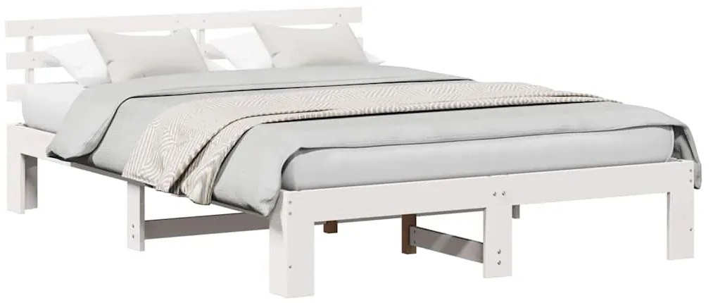 vidaXL Σκελετός Κρεβατιού Λευκό 150 x 200 cm Μασίφ ξύλο πεύκου