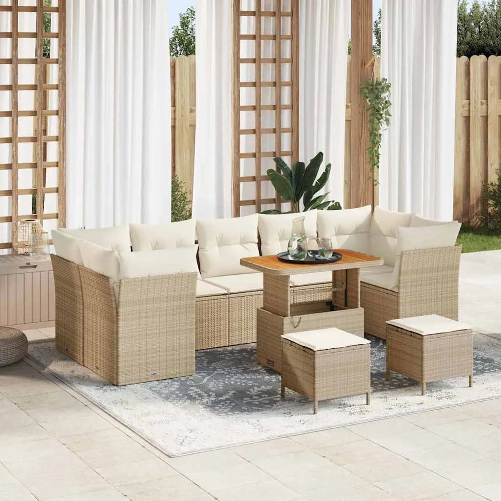 vidaXL Σετ Καναπέ Κήπου Ρυθμιζόμενο ύψος 10 pcs Μπεζ συνθετικό ρατάν