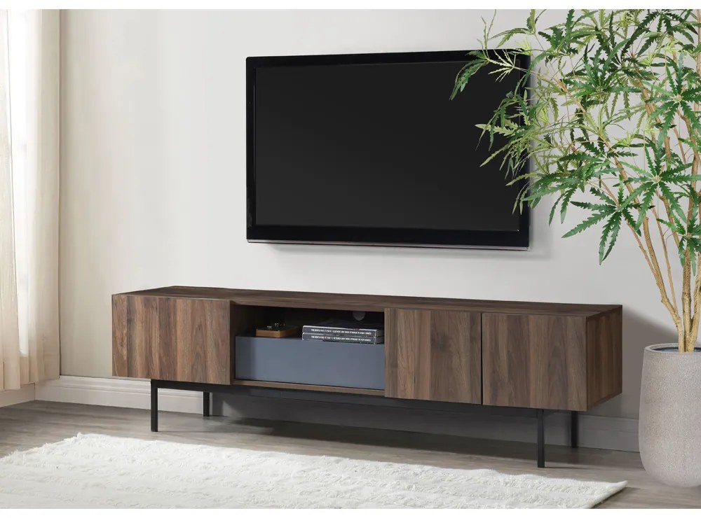 GROOVES TV STAND 2ΠΟΡΤΕΣ 2ΣΥΡΤΑΡΙΑ WOTAN OAK ΓΚΡΙ 180x41,5xH50cm - 05-0668