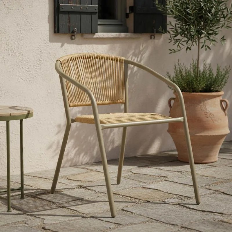 Καρέκλα Lindaria στοιβαζόμενη αλουμινίου σε σαμπανιζέ και pe rattan Φυσικό 54x63x74 εκ. 54x63x74 εκ.