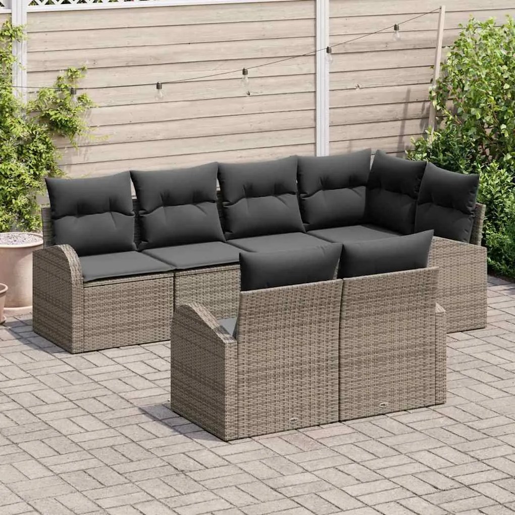vidaXL Σετ Καναπέ Κήπου με μαξιλάρι 7 pcs Γκρι Πολυ ράταν