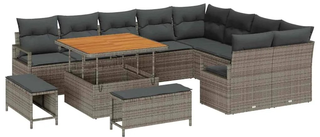 vidaXL Σετ Καναπέ Κήπου με μαξιλάρι 12 pcs Γκρι Πολυ ράταν