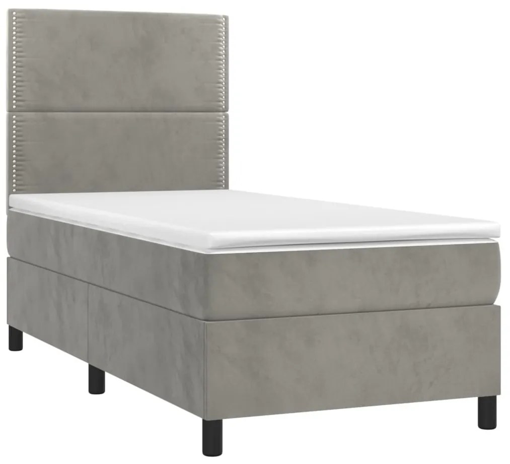 Κρεβάτι Boxspring με Στρώμα Ανοιχτό Γκρι 100x200 εκ. Βελούδινο - Γκρι