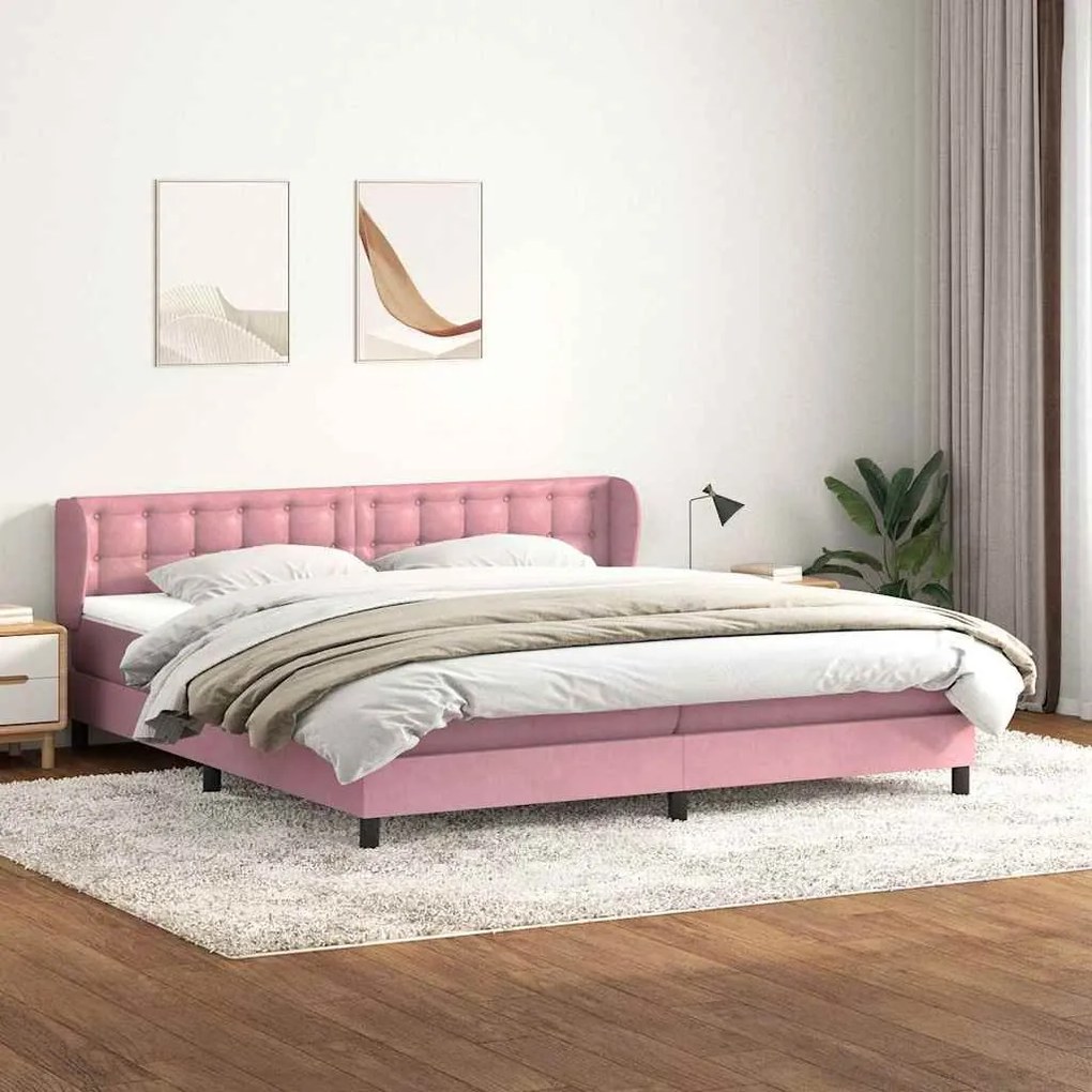 Box Spring κρεβάτι με στρώματα ροζ 180x210 cm Βελούδινο - Ροζ