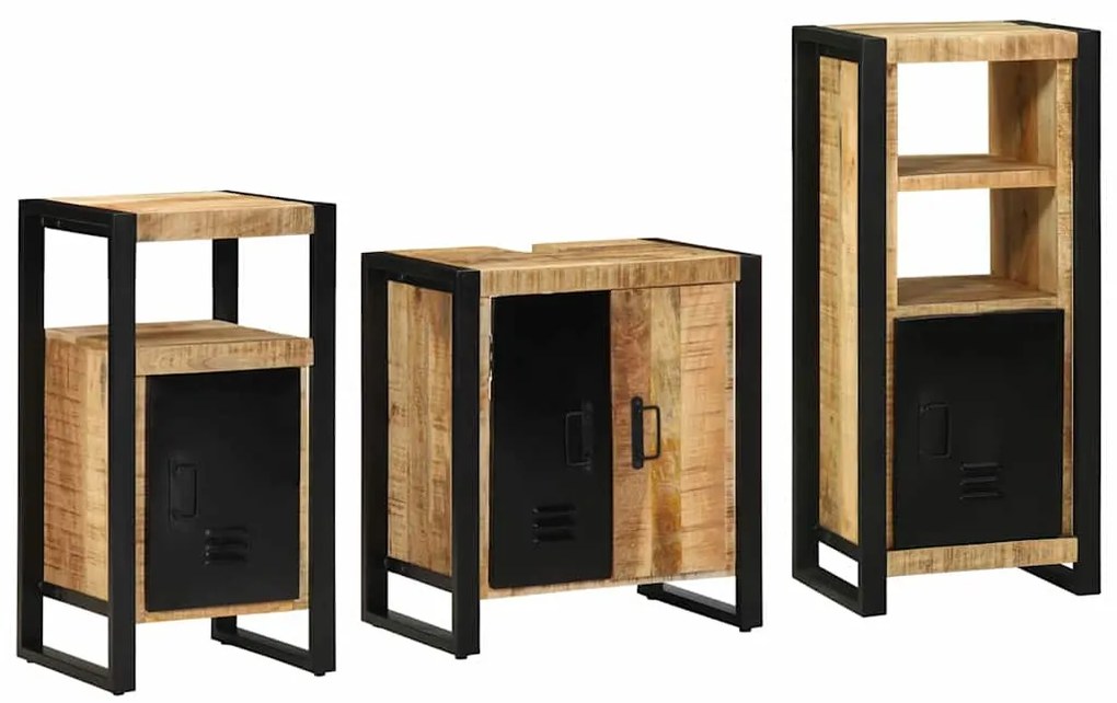 Σετ Επίπλων Μπάνιου 3 pcs Καφέ και Μαύρο Στερεό ξύλο μάνγκο