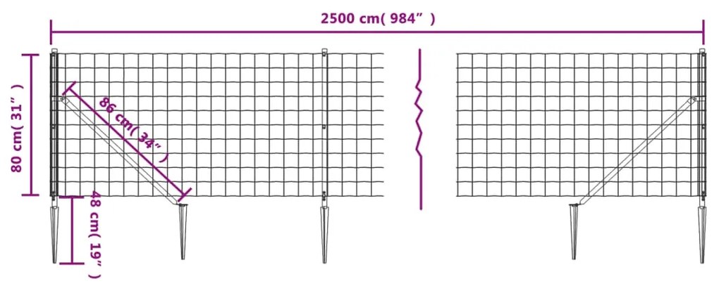 vidaXL Συρματόπλεγμα Περίφραξης Ανθρακί 0,8 x 25 μ. με Καρφωτές Βάσεις