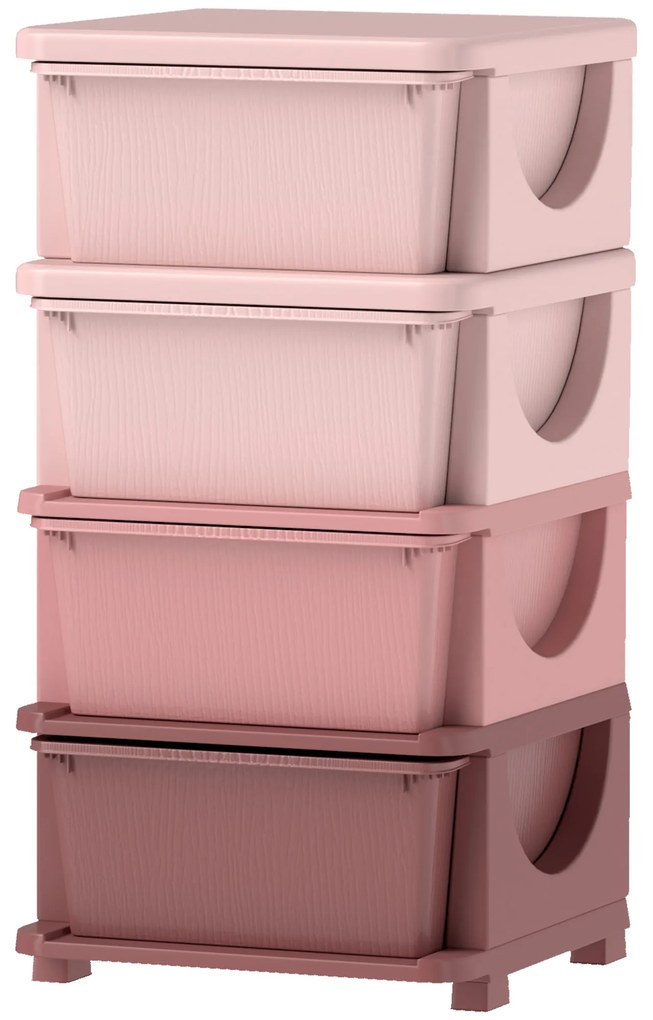 HOMCOM Κουτιά αποθήκευσης για παιδιά, 4 συρτάρια, στρογγυλεμένες άκρες, ανυψωμένος σχεδιασμός, 37x37x76 cm, Ροζ