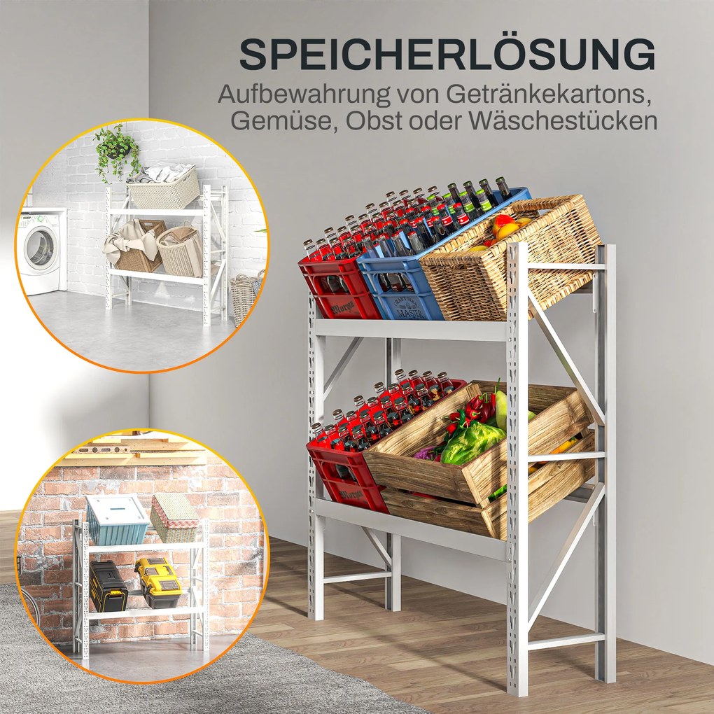 HOMCOM Ράφι για κιβώτια ποτών, έως 6 κιβώτια, ρυθμιζόμενο ύψος, ατσάλινο πλαίσιο, 110x30x110 εκ., Λευκό