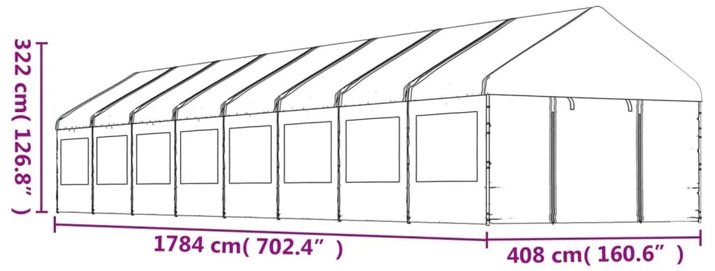vidaXL Κιόσκι με Τέντα Λευκό 17,84 x 4,08 x 3,22 μ. από Πολυαιθυλένιο