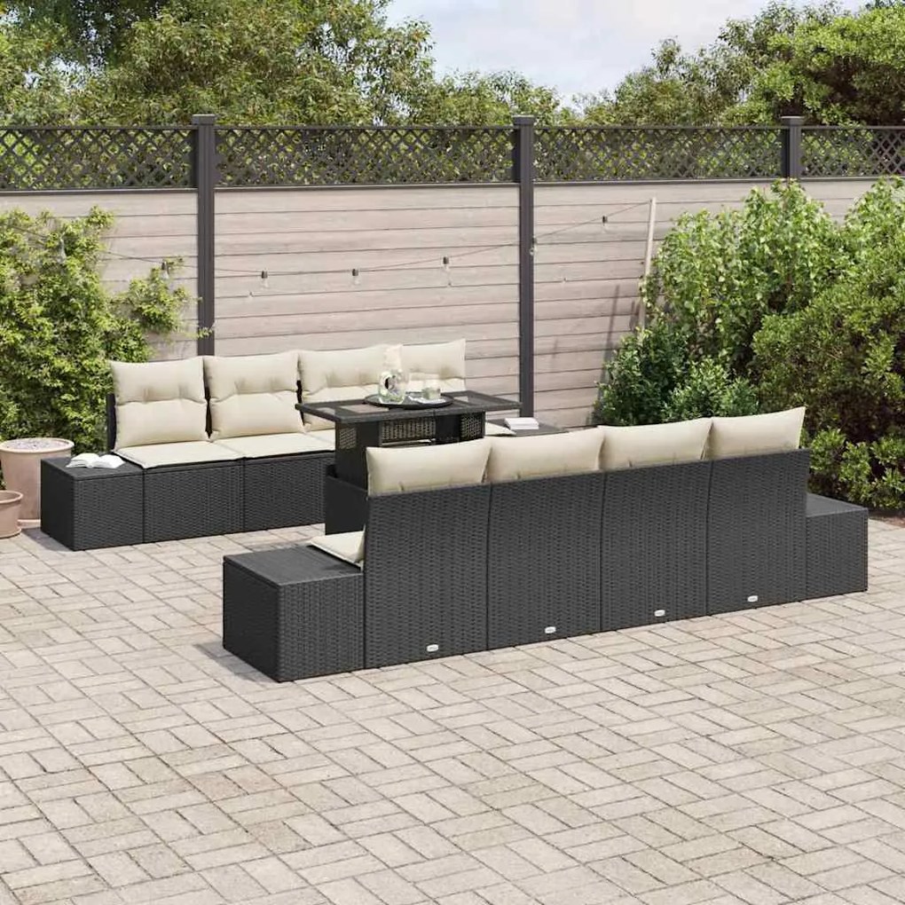 vidaXL Σετ Καναπέ Κήπου 7 pcs Μαύρο και κρεμ 100 x 55 x 73 εκ