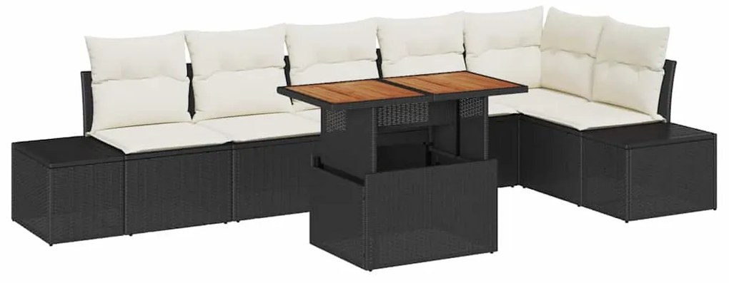 vidaXL Σέτ φαγητού για κήπο 7 pcs Μαύρο, Κρέμα 100 x 55 x 73 εκ