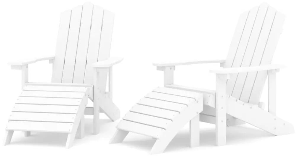 Καρέκλες Κήπου Adirondack 2 τεμ. Λευκές από HDPE με Υποπόδια - Λευκό