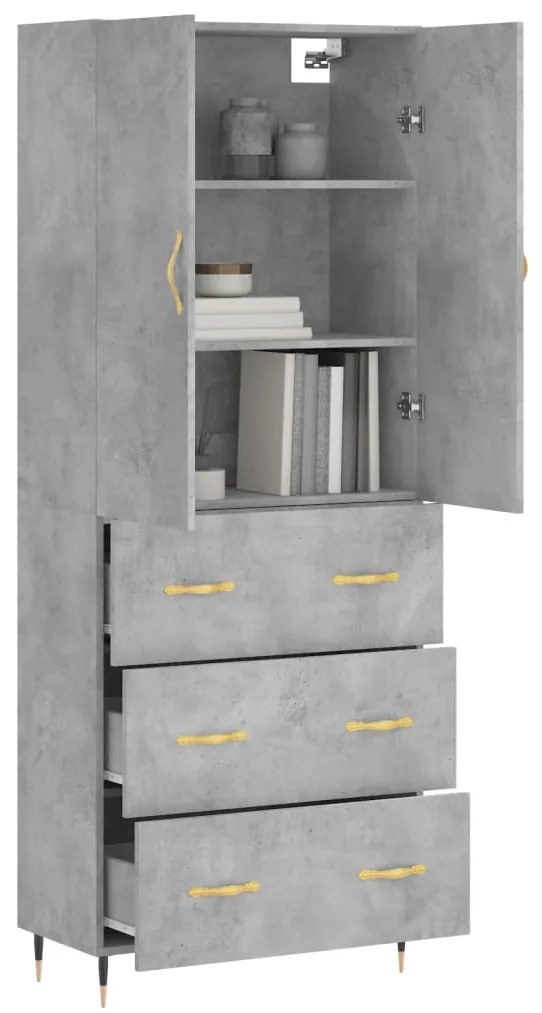 vidaXL Ντουλάπι Γκρι Σκυροδέματος 69,5x34x180 εκ. Επεξεργασμένο Ξύλο