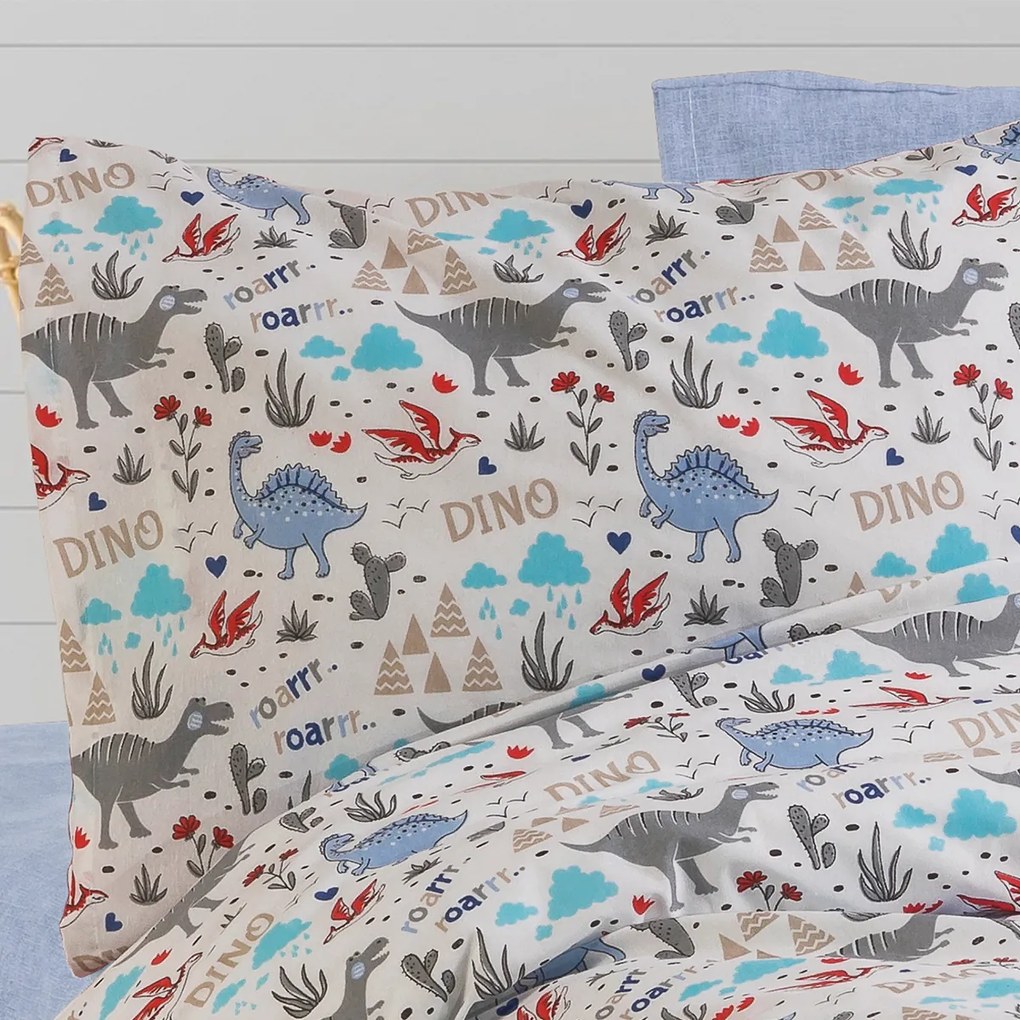 Παιδική Μαξιλαροθήκη (50x70) Dimcol Dino 309 White-Blue