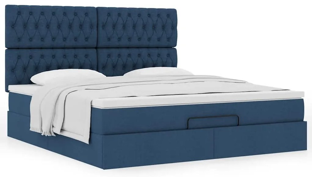 vidaXL Οθωμανικό κρεβάτι με στρώμα μπλε 180x200cm ύφασμα