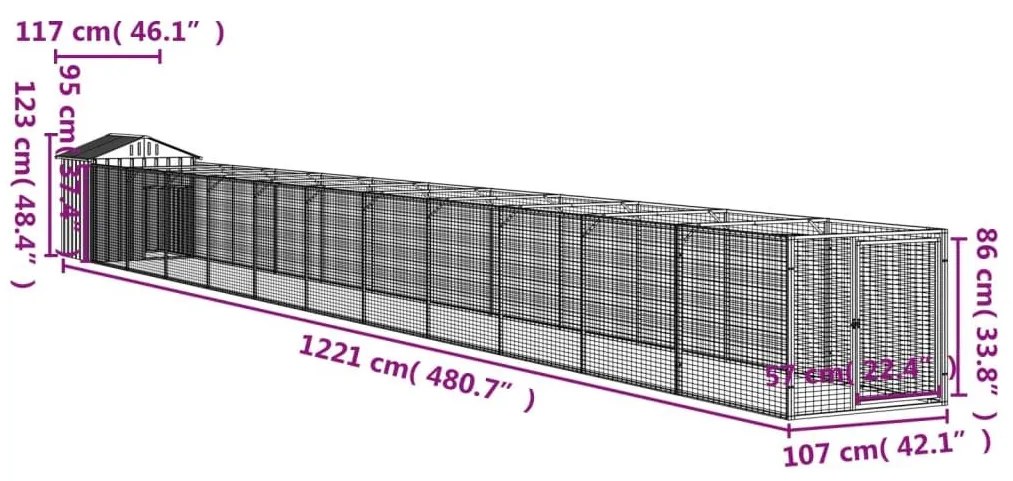 Σπιτάκι Σκύλου με Οροφή Ανθρακί 117x1221x123 εκ Γαλβαν. Χάλυβας - Ανθρακί