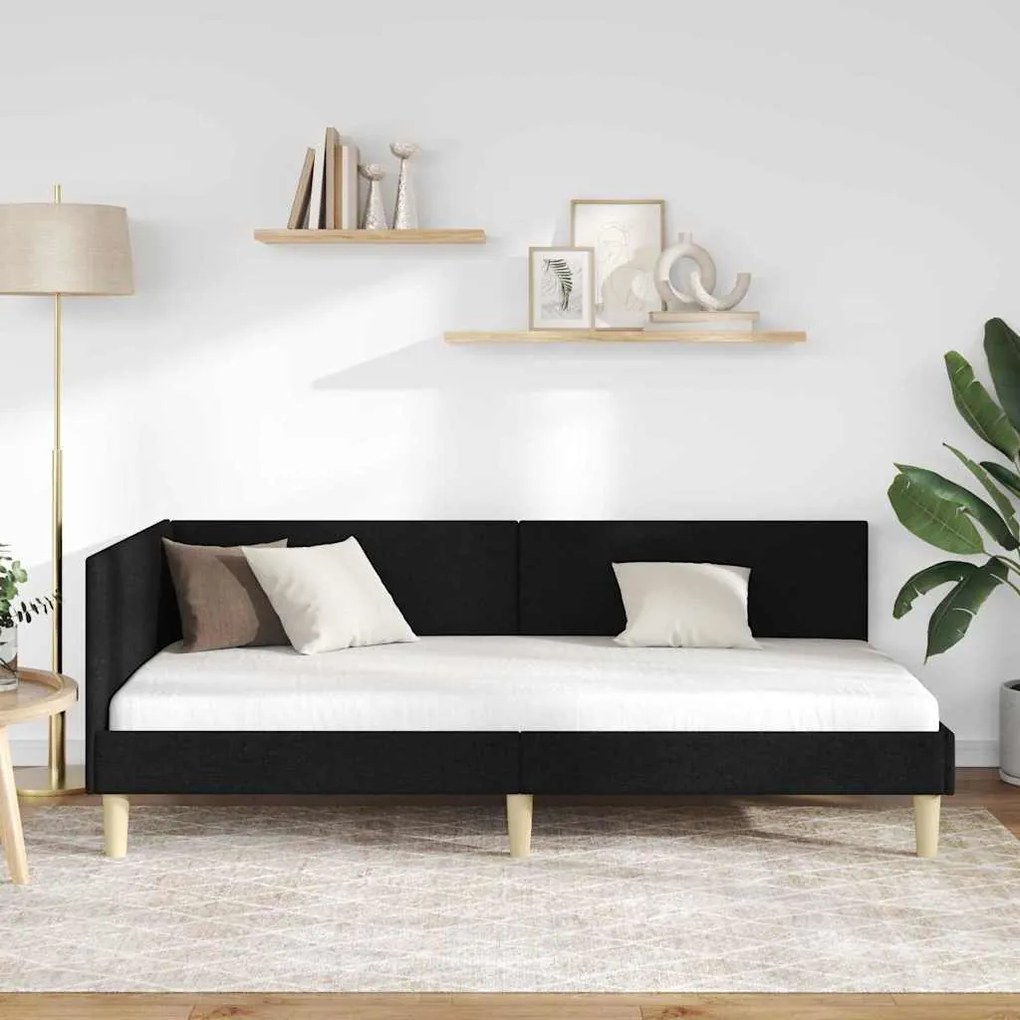 vidaXL Κρεβάτι Γωνίας Άλλο Μαύρο 80 x 200 cm Ύφασμα και Έργο ξύλου