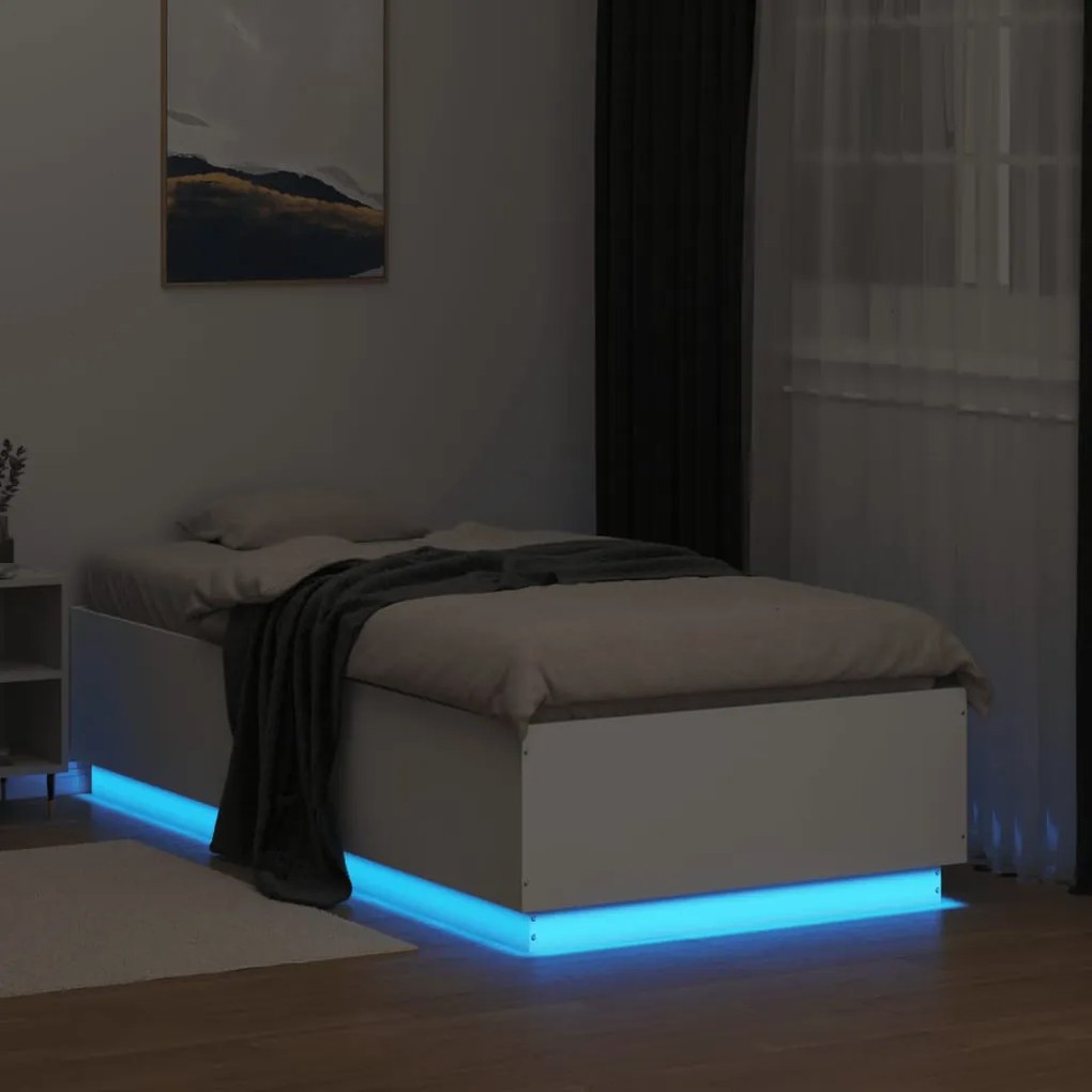 vidaXL Πλαίσιο Κρεβατιού με LED Λευκό 90 x 190 εκ. από Επεξ. Ξύλο