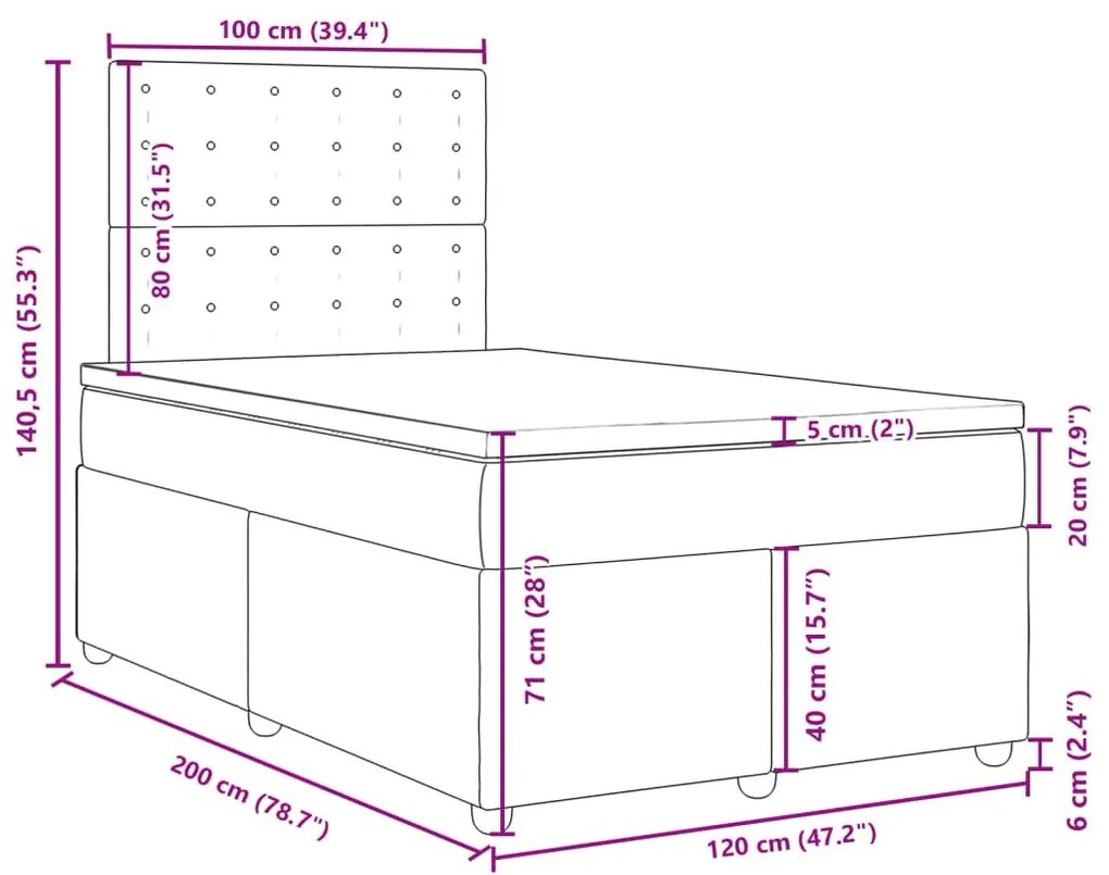 Κρεβάτι Boxspring με Στρώμα Ανοιχτό Γκρι 120x200 εκ. Υφασμάτινο - Γκρι