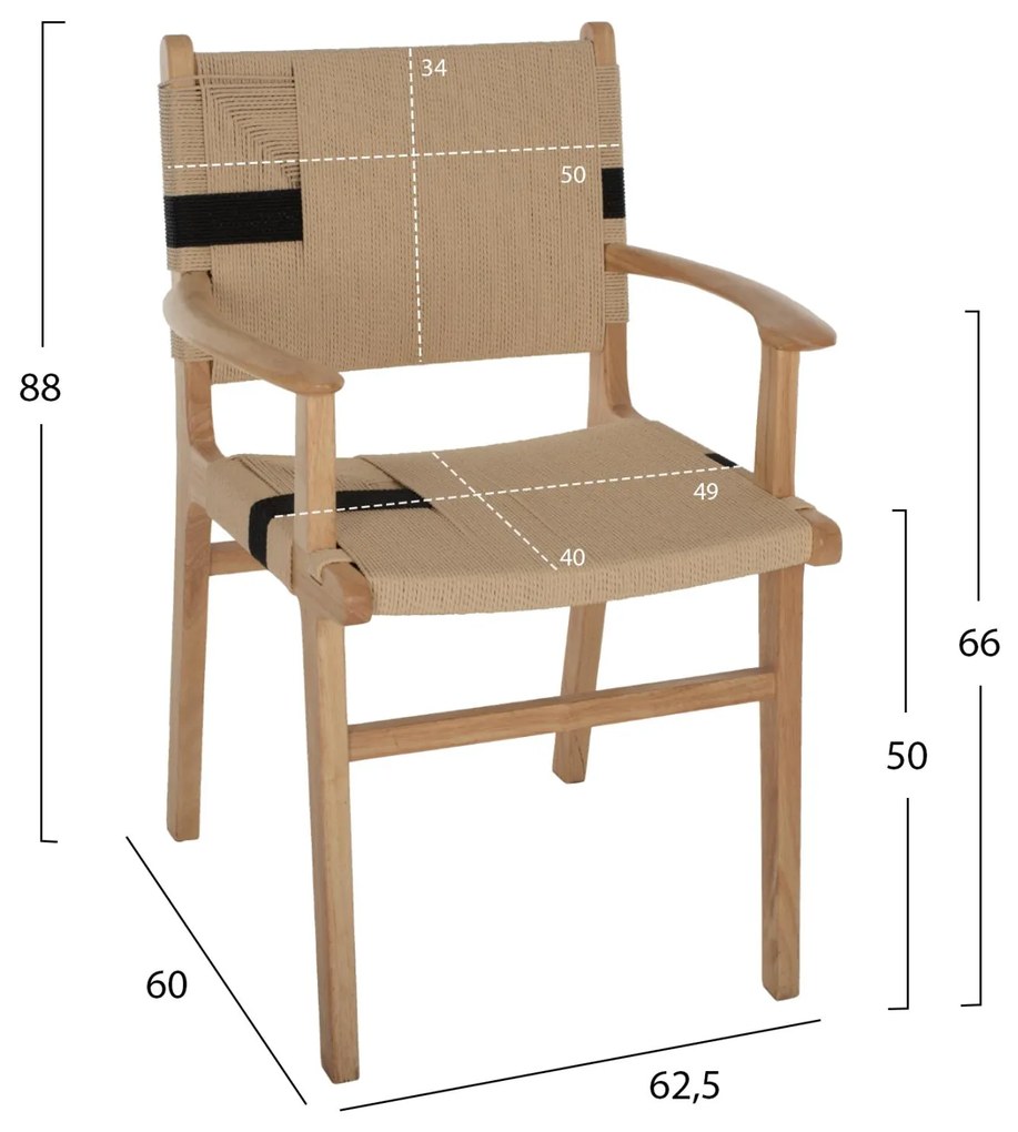 Καρέκλα-Πολυθρόνα BAND Rubberwood και Σχοινί 62,5x60x88Yεκ. 62.5x60x88 εκ.