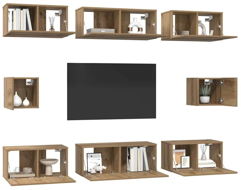 vidaXL Σετ επίπλου τηλεόρασης Επιτοίχιο 8 pcs artisan δρυς
