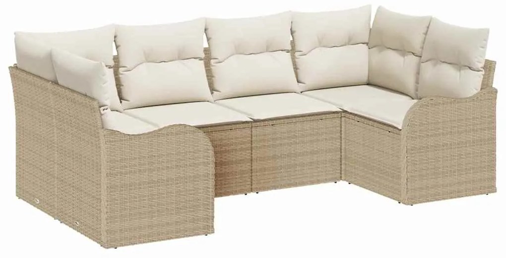 vidaXL Σετ Καναπέ Κήπου με μαξιλάρι 6 pcs Μπεζ και λευκό Πολυ ράταν