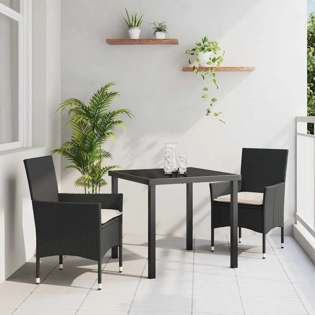 vidaXL Σέτ φαγητού για κήπο με μαξιλάρι 3 pcs Μαύρο Πολυ ράταν
