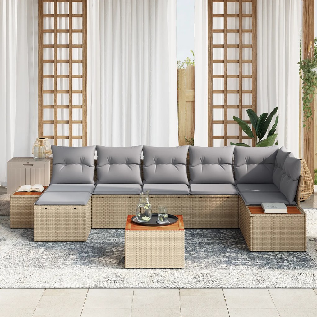 vidaXL Σετ Καναπέ Κήπου 8 pcs Μπεζ 55 x 55 x 37 εκ. PE ρατάν