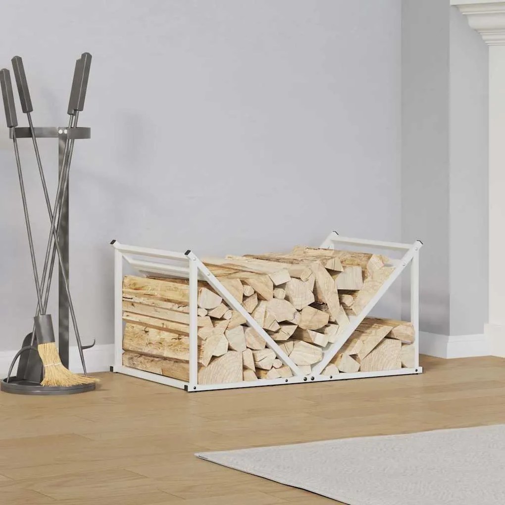 vidaXL Ράφι Καυσόξυλων Λευκό 70x43x34,5 εκ. Χάλυβας ψυχρής έλασης