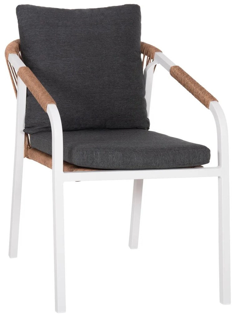 Καρέκλα - Πολυθρόνα MAERLY C6051.01 Αλουμινίου Λευκή με P.E. Rattan Καφέ και Ανθρακί μαξιλάρια 55,5x62,5x76,5-85 εκ. 55.5x62.5x85 εκ.
