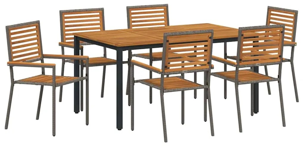 vidaXL Σέτ φαγητού για κήπο 7 pcs Γκρι και Καφέ συνθετικό ρατάν