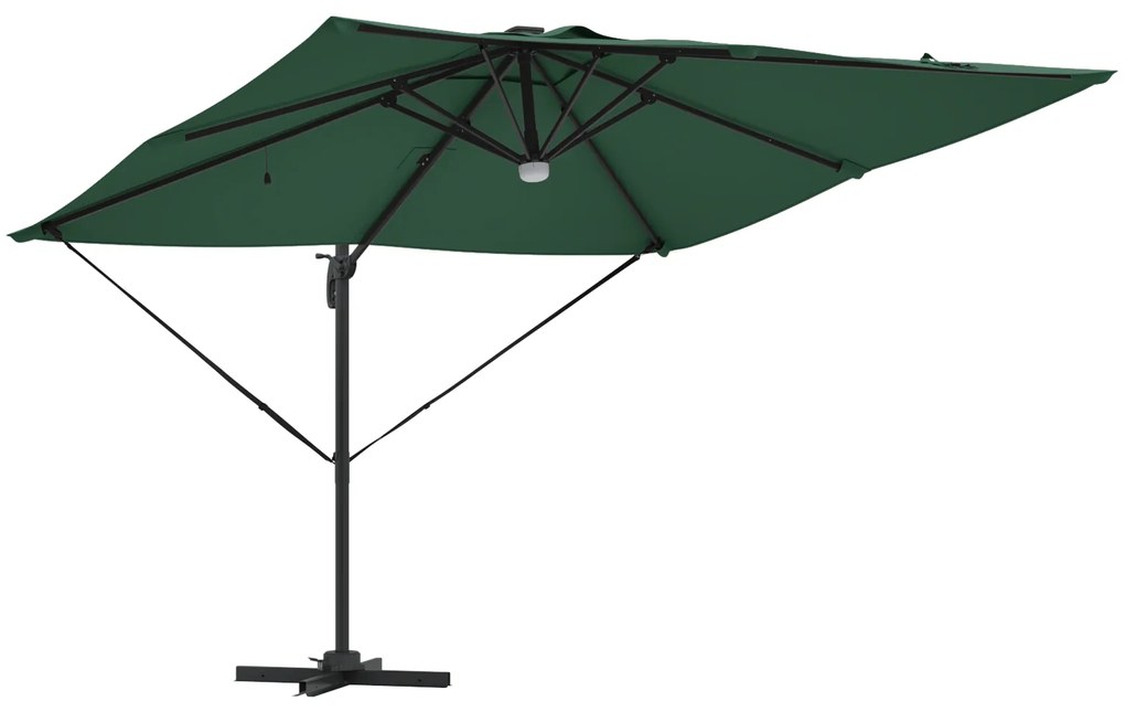 vidaXL Cantilever Roma Parasol με LEDs Πράσινο 286x285x270 cm Αλουμίνιο