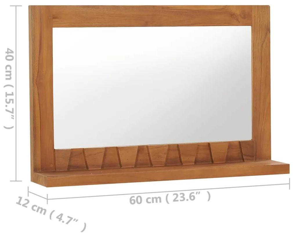 Καθρέφτης Τοίχου με Ράφι 60 x 12 x 40 εκ. από Μασίφ Ξύλο Teak - Καφέ