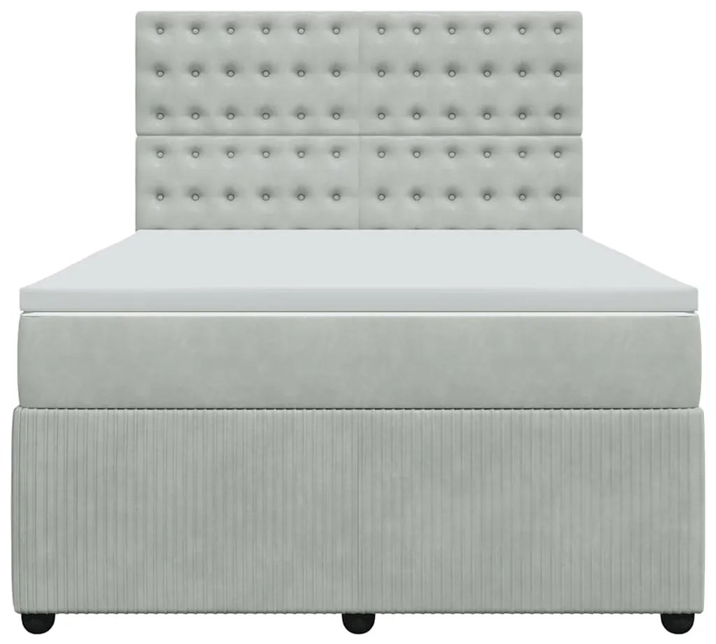 vidaXL Κρεβάτι Boxspring με Στρώμα Ανοιχτό Γκρι 140x200 εκ. Βελούδινο