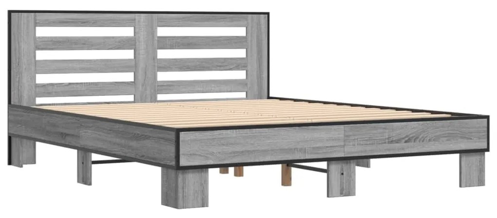 vidaXL Πλαίσιο Κρεβατιού Γκρι Sonoma 150x200 εκ. Επεξ. Ξύλο &amp; Μέταλλο