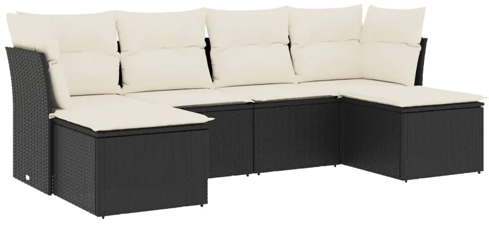 vidaXL Καναπές Κήπου 6 Τεμαχίων Μαύρο από Συνθετικό Ρατάν με Μαξιλάρια