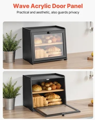 VEVOR Double Layer Bread Box for Kitchen Counter Bamboo Storage Bread Container