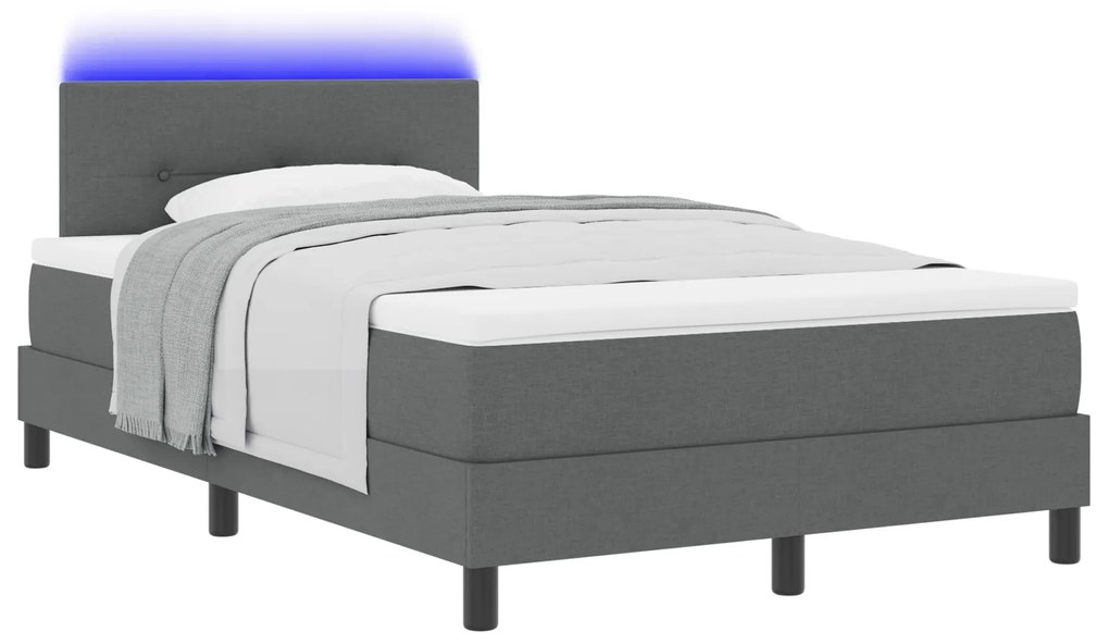vidaXL Box Spring Bed με Στρώμα & LED Σκοτεινό Γκρι 120x200 εκ. Υφασμάτινο