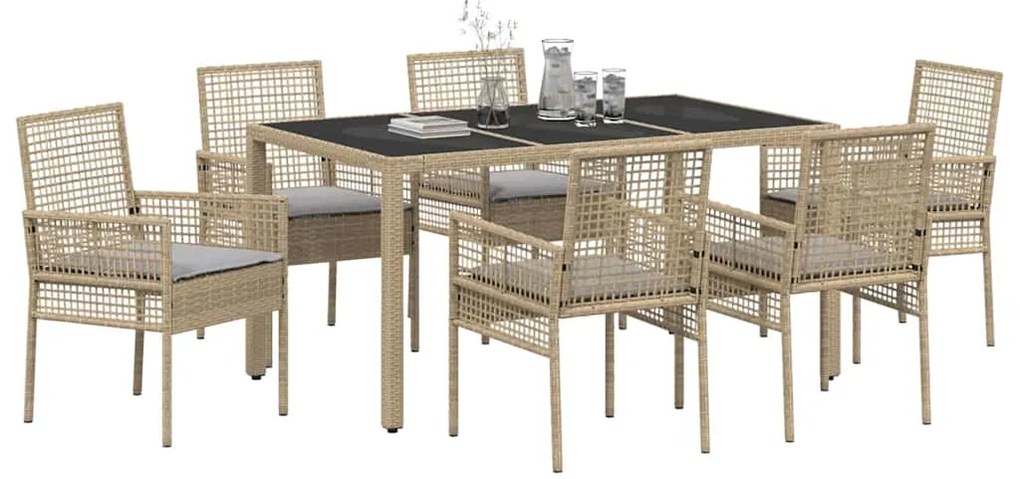 vidaXL Σέτ φαγητού για κήπο 7 pcs Μπεζ συνθετικό ρατάν
